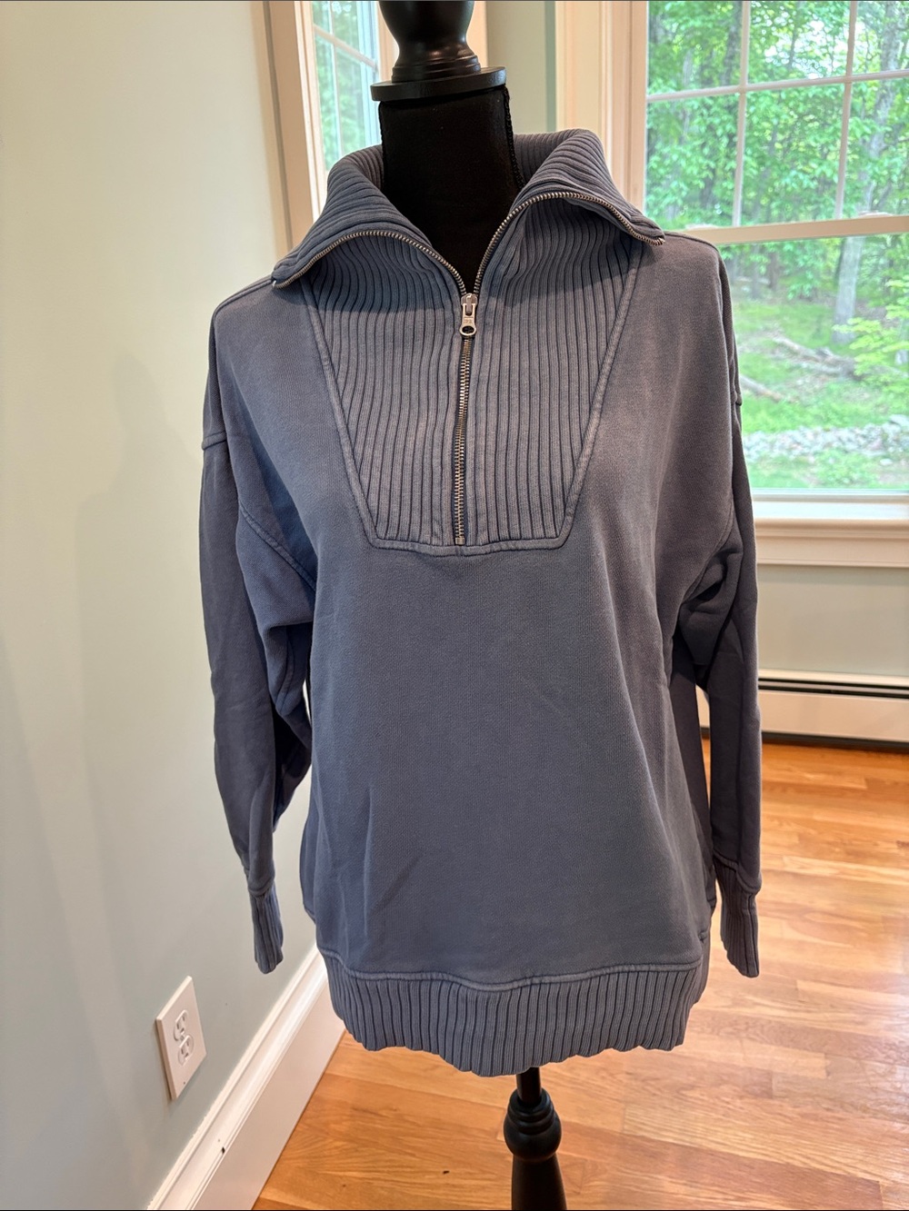 Aerie Women’s  Zip-Front Pullover, Oversized Sweater - Slate Blue, XS